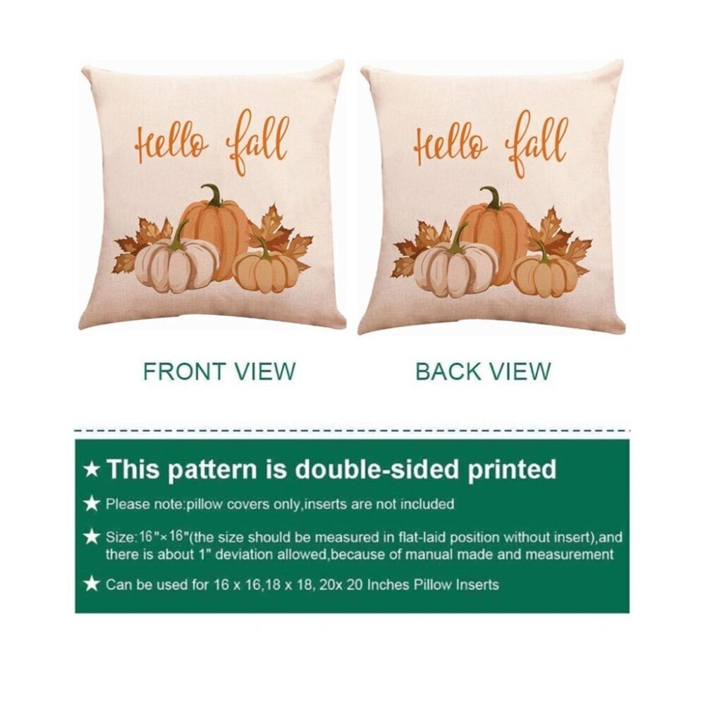 NEW Fall Pillow Covers 16"x16" Give Thanks Pumpkin Farmhouse Autumn Home Decor - Picture 2 of 3